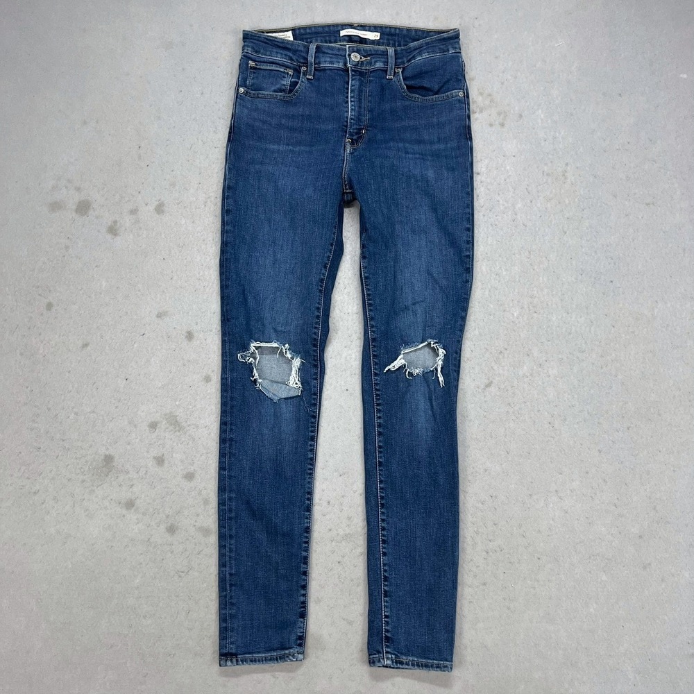 Levis Premium 721 High Rise Skinny Jeans Womens 29 Distressed Blue Denim W29 L30